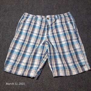 Kirra Board Shorts Men 34 Blue Plaid Beach Surfing Casual